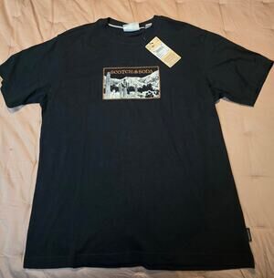 Scotch & Soda Meteorite Graphic Tee Medium Black Desert Cactus Embroidered NWT